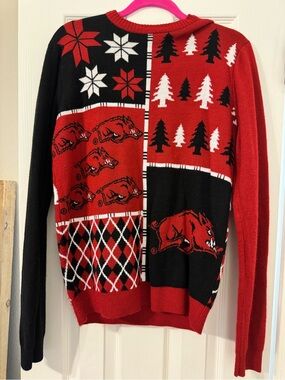 University of Arkansas Patchwork Crewneck Sweater with White Accents